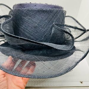 NWT Markson England Straw Hat Navy Bow